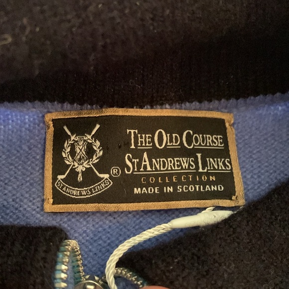 NWT St. Andrew’s Old Course Quarter Zip Wool Sweater in Ocean Blue - Picture 4 of 10